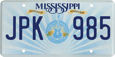MS license plate JPK985