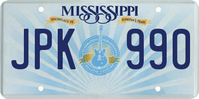 MS license plate JPK990
