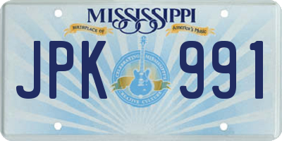 MS license plate JPK991