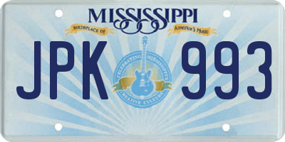 MS license plate JPK993