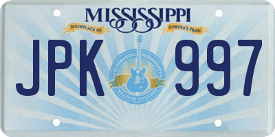 MS license plate JPK997