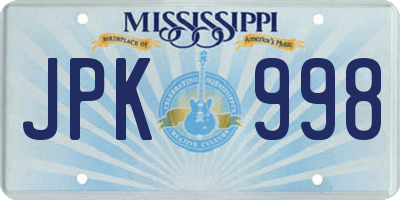 MS license plate JPK998