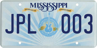 MS license plate JPL003