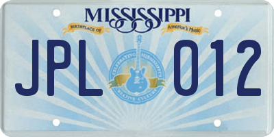 MS license plate JPL012