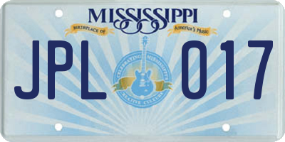 MS license plate JPL017