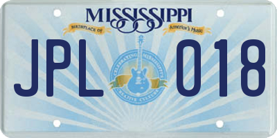 MS license plate JPL018