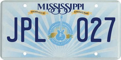 MS license plate JPL027