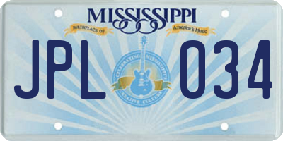 MS license plate JPL034