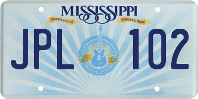 MS license plate JPL102