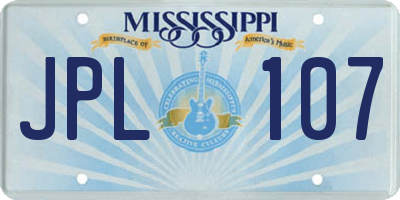 MS license plate JPL107
