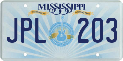 MS license plate JPL203