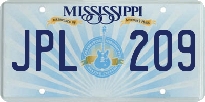 MS license plate JPL209