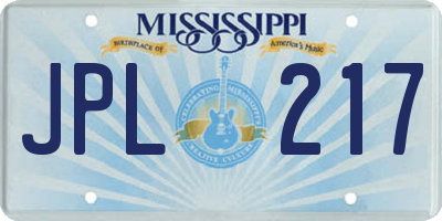 MS license plate JPL217
