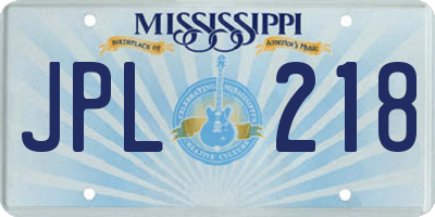 MS license plate JPL218