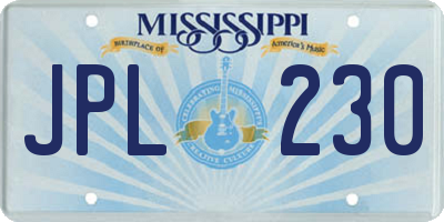 MS license plate JPL230