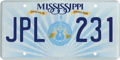 MS license plate JPL231