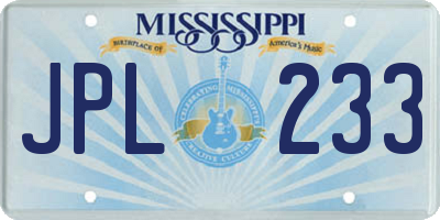 MS license plate JPL233