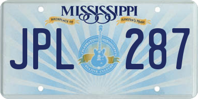 MS license plate JPL287