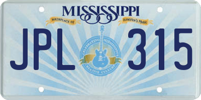 MS license plate JPL315