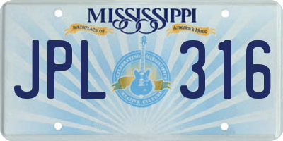 MS license plate JPL316