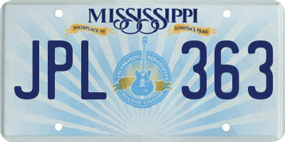 MS license plate JPL363