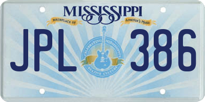 MS license plate JPL386