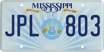 MS license plate JPL803