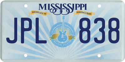 MS license plate JPL838