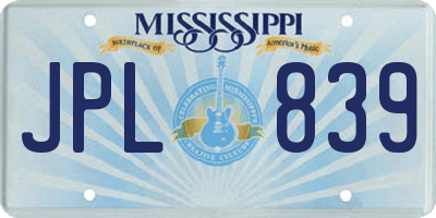 MS license plate JPL839