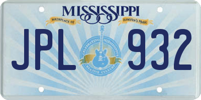 MS license plate JPL932