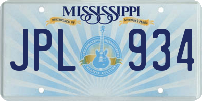 MS license plate JPL934