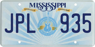 MS license plate JPL935
