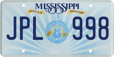 MS license plate JPL998