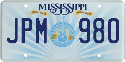 MS license plate JPM980
