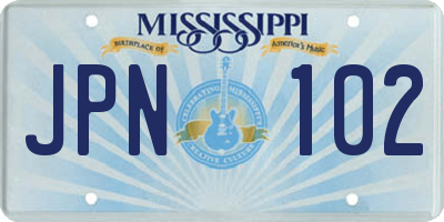 MS license plate JPN102