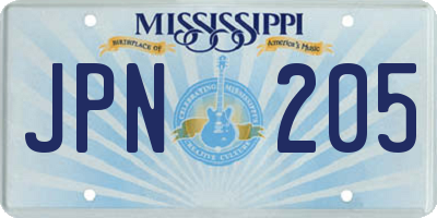 MS license plate JPN205