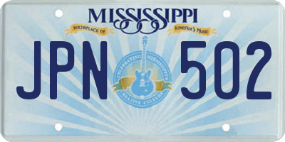 MS license plate JPN502