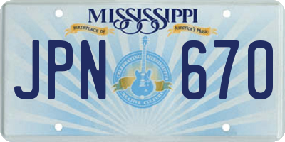 MS license plate JPN670