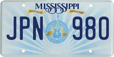 MS license plate JPN980