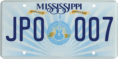 MS license plate JPO007