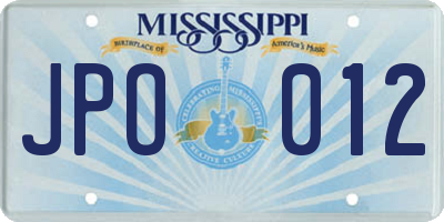 MS license plate JPO012