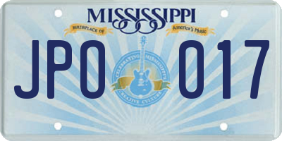 MS license plate JPO017