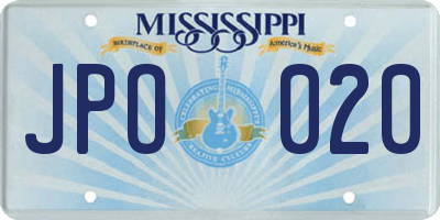 MS license plate JPO020