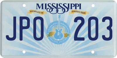 MS license plate JPO203