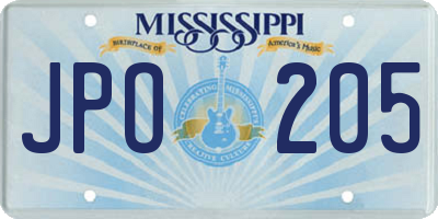 MS license plate JPO205