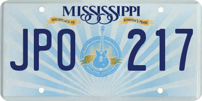 MS license plate JPO217