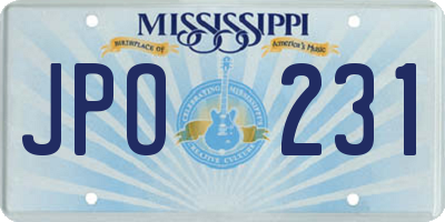 MS license plate JPO231