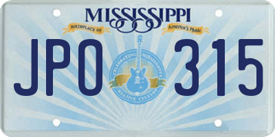 MS license plate JPO315