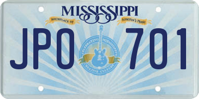 MS license plate JPO701