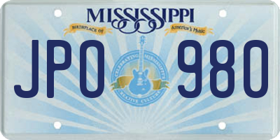 MS license plate JPO980